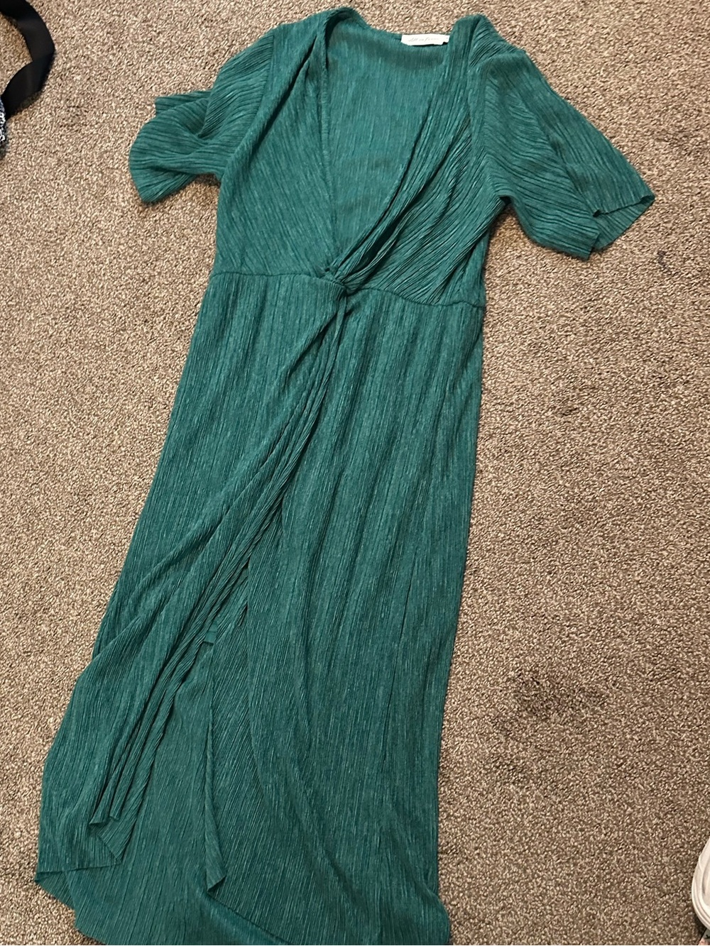 H&M Emerald Green Knot Front Midi Dress Size M Wedding Guest
